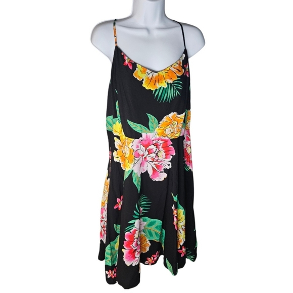 Old Navy Tropical Black Floral Spaghetti Strap Skater Dress Size XL Travel NWT - Picture 1 of 11